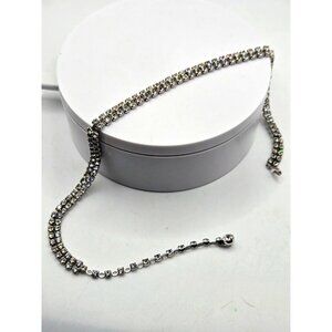 Vintage SHERMAN signed Sparkling Double band Rhinestone Choker Necklace  16 inch